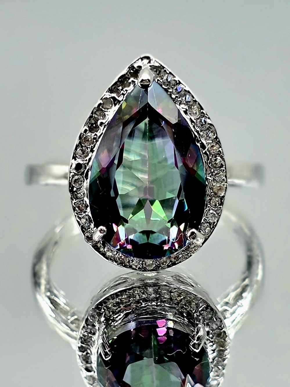 4.14 Ct Mystic Quartz 14K White Gold Over 925 Sterling Silver Ring Size 7